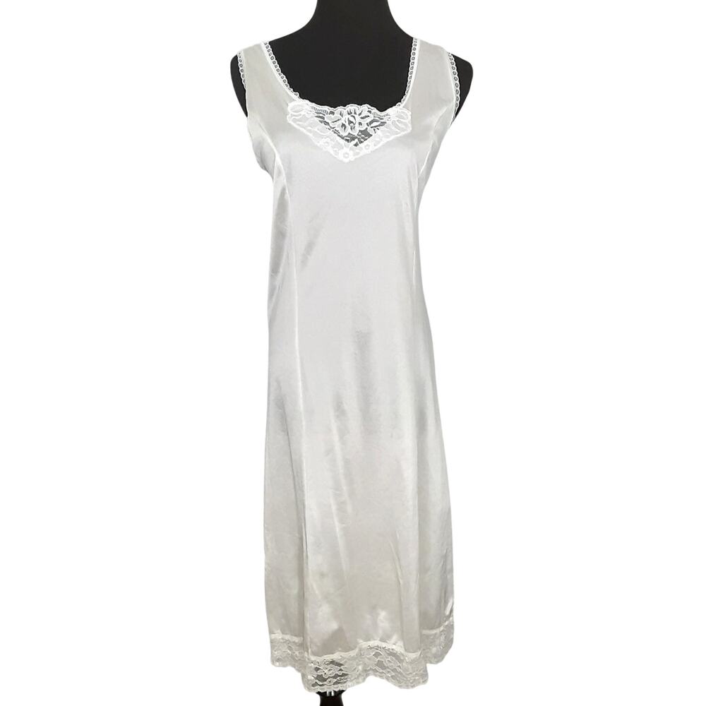 Vintage 90s Satin Slip Dress Cream Nightgown Lingerie Sleep Dress Coquette